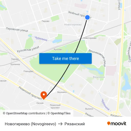 Новогиреево (Novogireevo) to Рязанский map