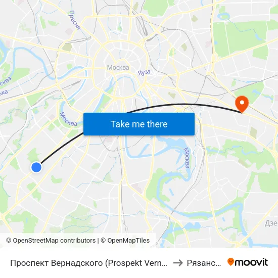 Проспект Вернадского (Prospekt Vernadskogo) to Рязанский map