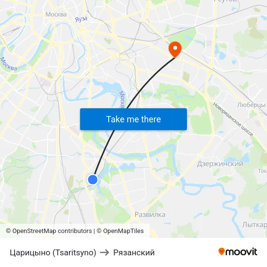 Царицыно (Tsaritsyno) to Рязанский map