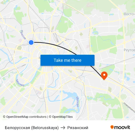 Белорусская (Belorusskaya) to Рязанский map