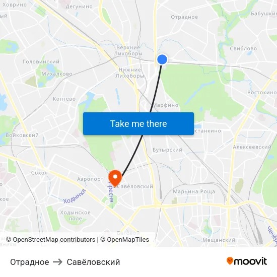 Отрадное to Савёловский map