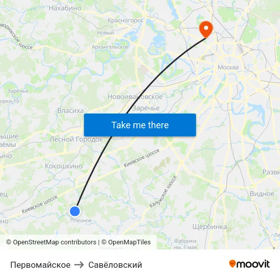 Первомайское to Савёловский map
