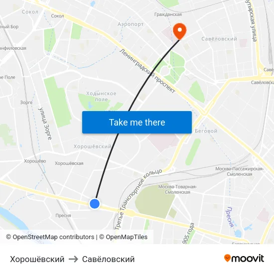 Хорошёвский to Савёловский map