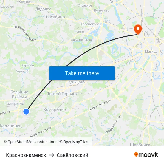 Краснознаменск to Савёловский map