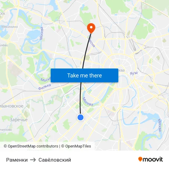 Раменки to Савёловский map