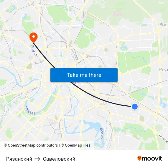 Рязанский to Савёловский map