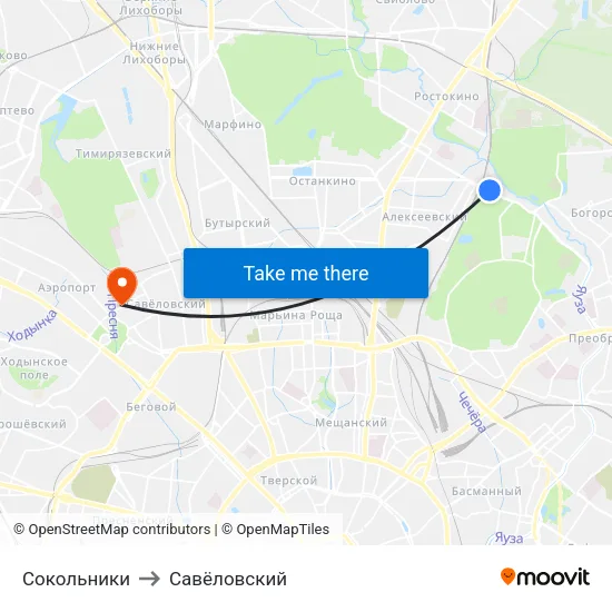 Сокольники to Савёловский map