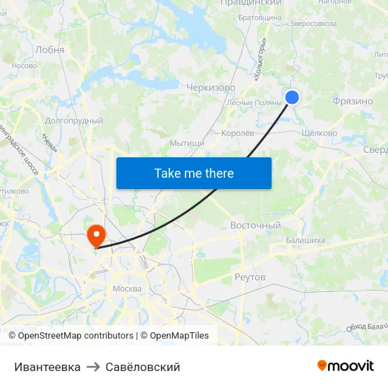 Ивантеевка to Савёловский map
