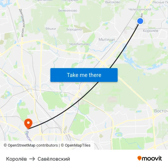 Королёв to Савёловский map