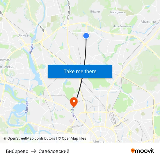 Бибирево to Савёловский map