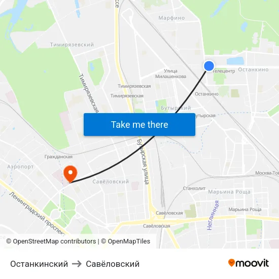 Останкинский to Савёловский map