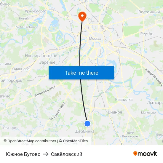 Южное Бутово to Савёловский map