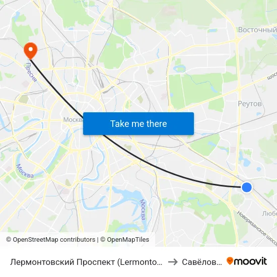 Лермонтовский Проспект (Lermontovsky Prospekt) to Савёловский map