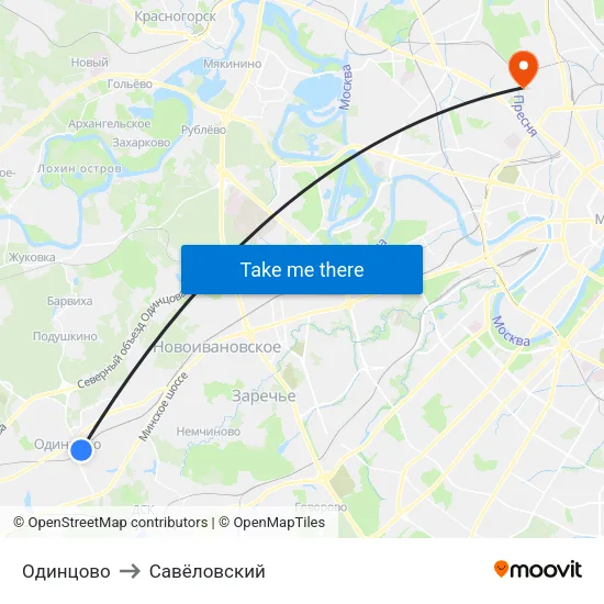 Одинцово to Савёловский map