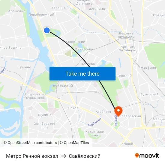 Метро Речной вокзал to Савёловский map