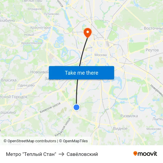 Метро "Теплый Стан" to Савёловский map