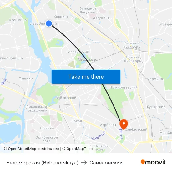 Беломорская (Belomorskaya) to Савёловский map