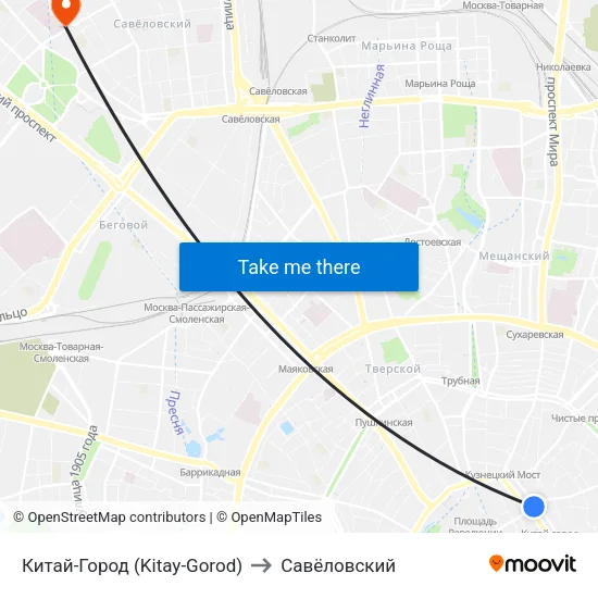 Китай-Город (Kitay-Gorod) to Савёловский map