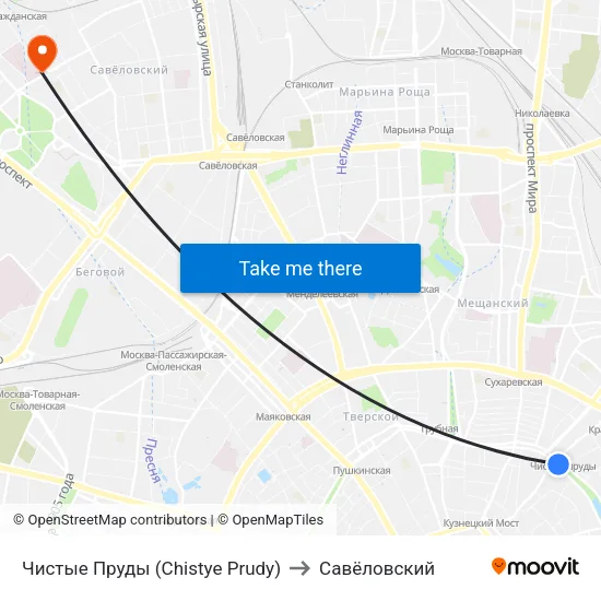 Чистые Пруды (Chistye Prudy) to Савёловский map