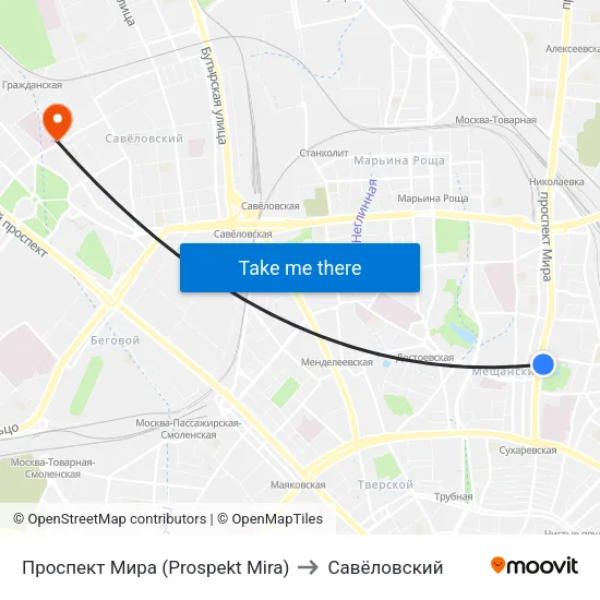 Проспект Мира (Prospekt Mira) to Савёловский map