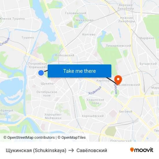 Щукинская (Schukinskaya) to Савёловский map