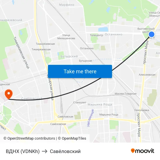 ВДНХ (VDNKh) to Савёловский map
