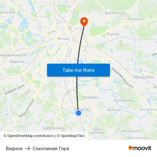 Видное to Соколиная Гора map