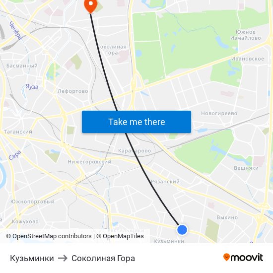 Кузьминки to Соколиная Гора map