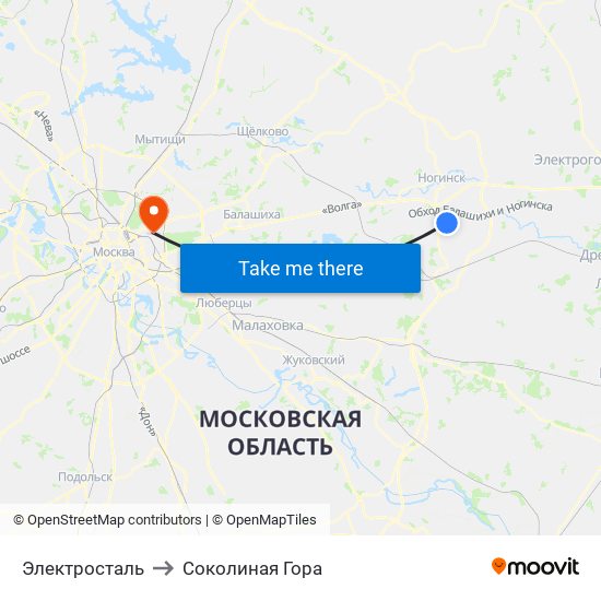 Электросталь to Соколиная Гора map