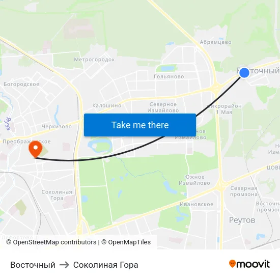Восточный to Соколиная Гора map