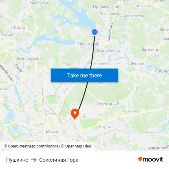 Пушкино to Соколиная Гора map