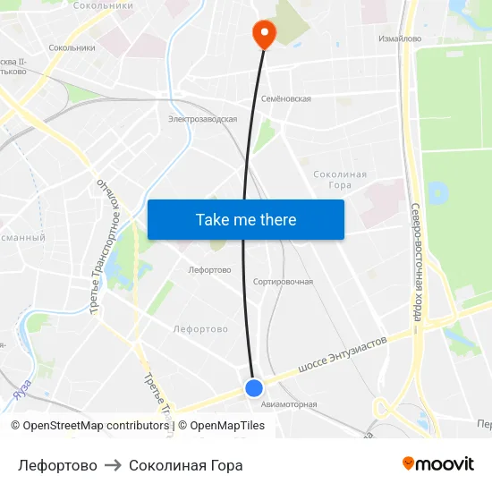 Лефортово to Соколиная Гора map