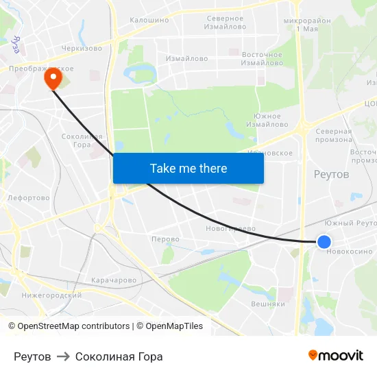 Реутов to Соколиная Гора map