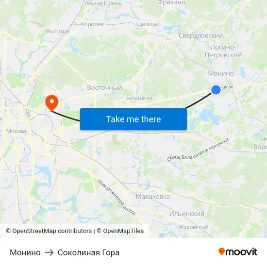 Монино to Соколиная Гора map