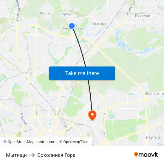 Мытищи to Соколиная Гора map