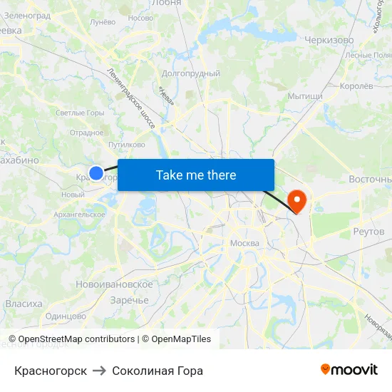 Красногорск to Соколиная Гора map