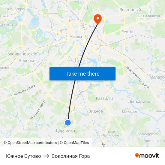 Южное Бутово to Соколиная Гора map