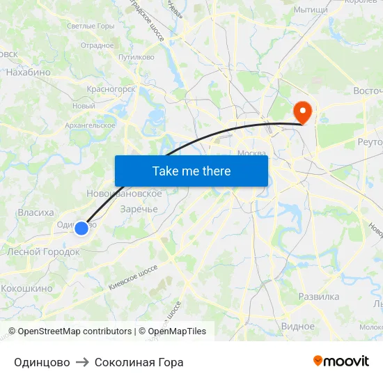 Одинцово to Соколиная Гора map