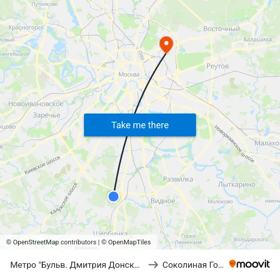 Метро "Бульв. Дмитрия Донского" to Соколиная Гора map