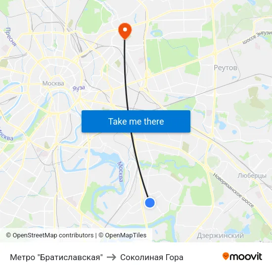 Метро "Братиславская" to Соколиная Гора map