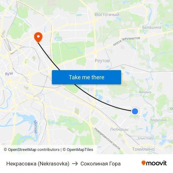 Некрасовка (Nekrasovka) to Соколиная Гора map