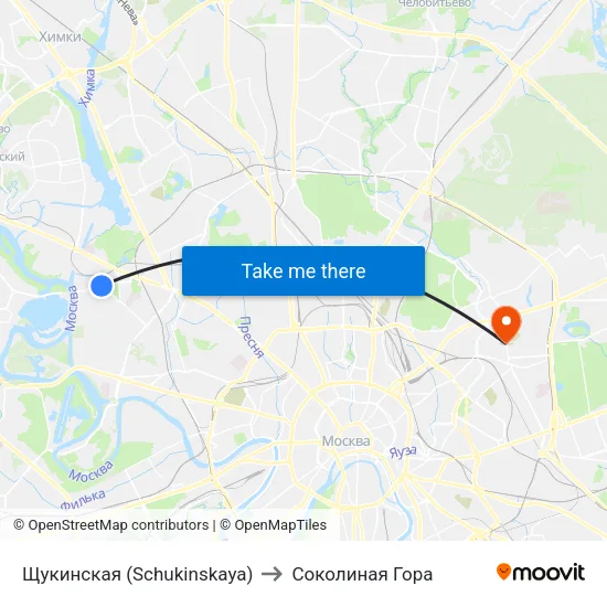 Щукинская (Schukinskaya) to Соколиная Гора map