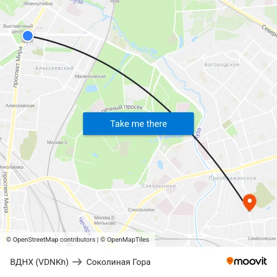 ВДНХ (VDNKh) to Соколиная Гора map