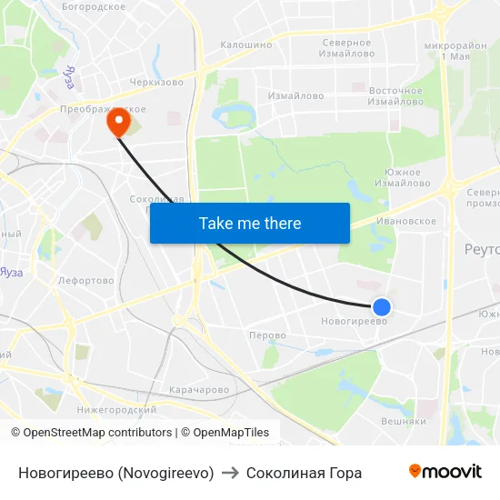 Новогиреево (Novogireevo) to Соколиная Гора map
