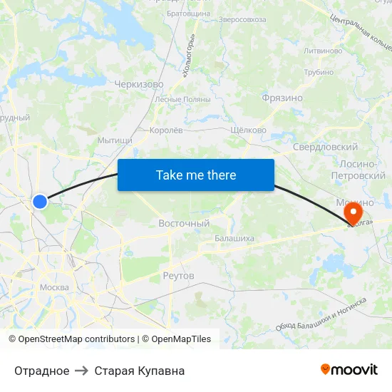 Отрадное to Старая Купавна map