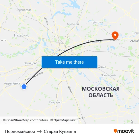Первомайское to Старая Купавна map