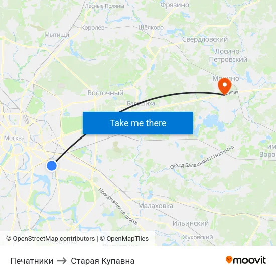 Печатники to Старая Купавна map