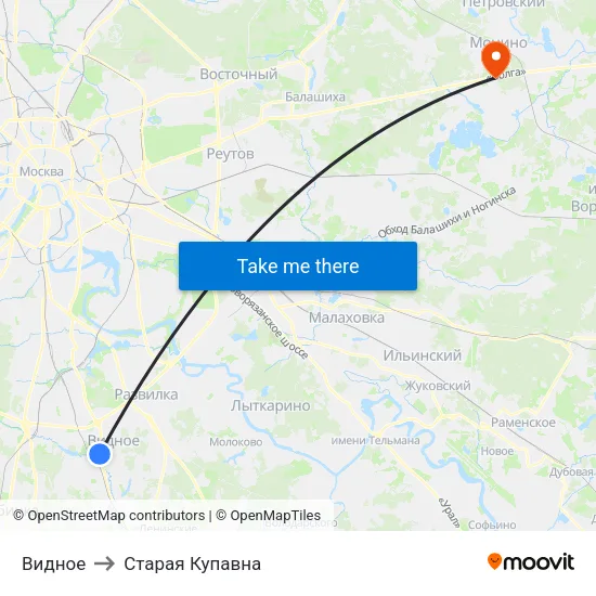 Видное to Старая Купавна map