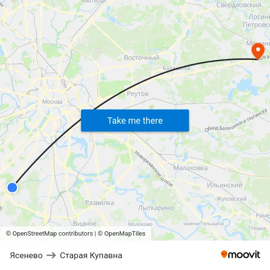 Ясенево to Старая Купавна map