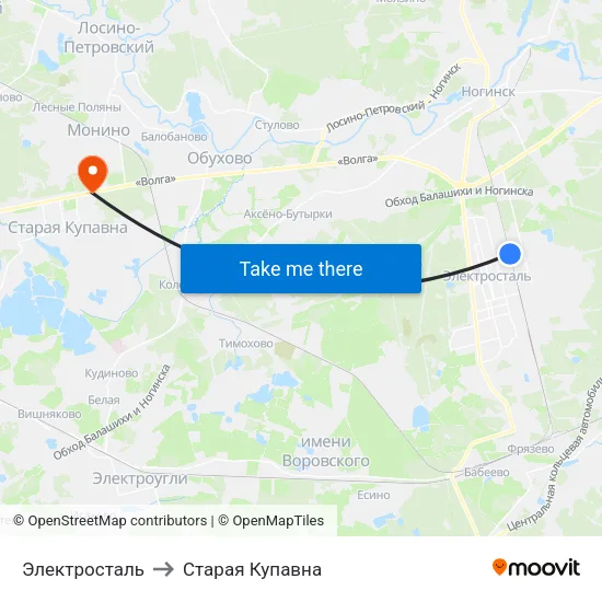 Электросталь to Старая Купавна map